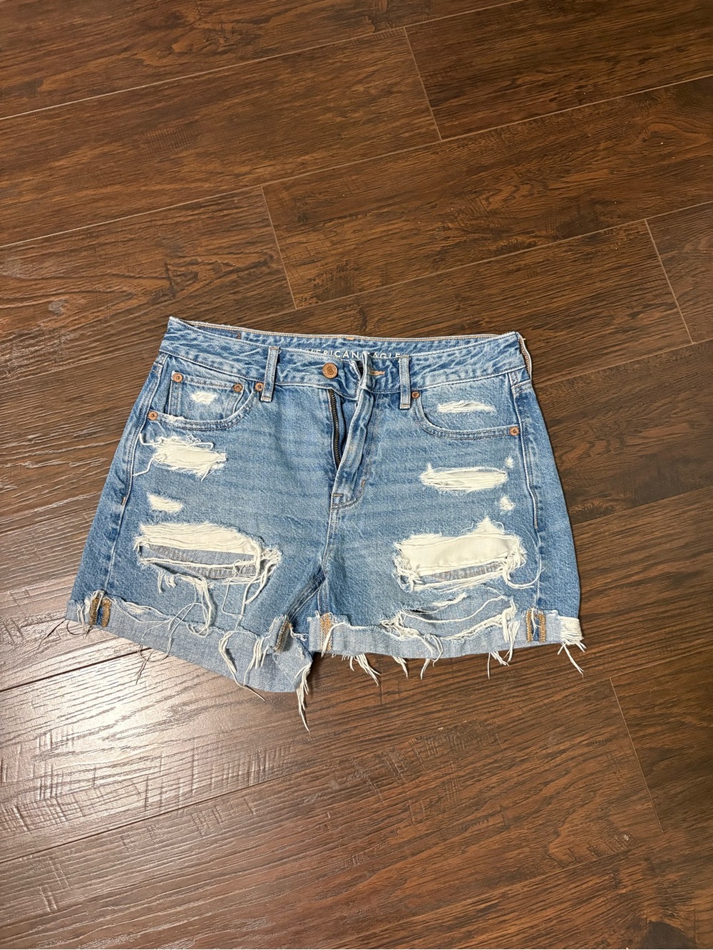 American Eagle Outfitters Light Blue Distressed Denim Shorts